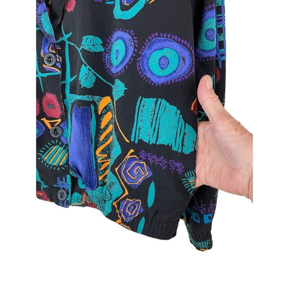 Vintage Emily Adams Blazer Medium Bomber Abstract Print Button Front Maximalism - Picture 9 of 16
